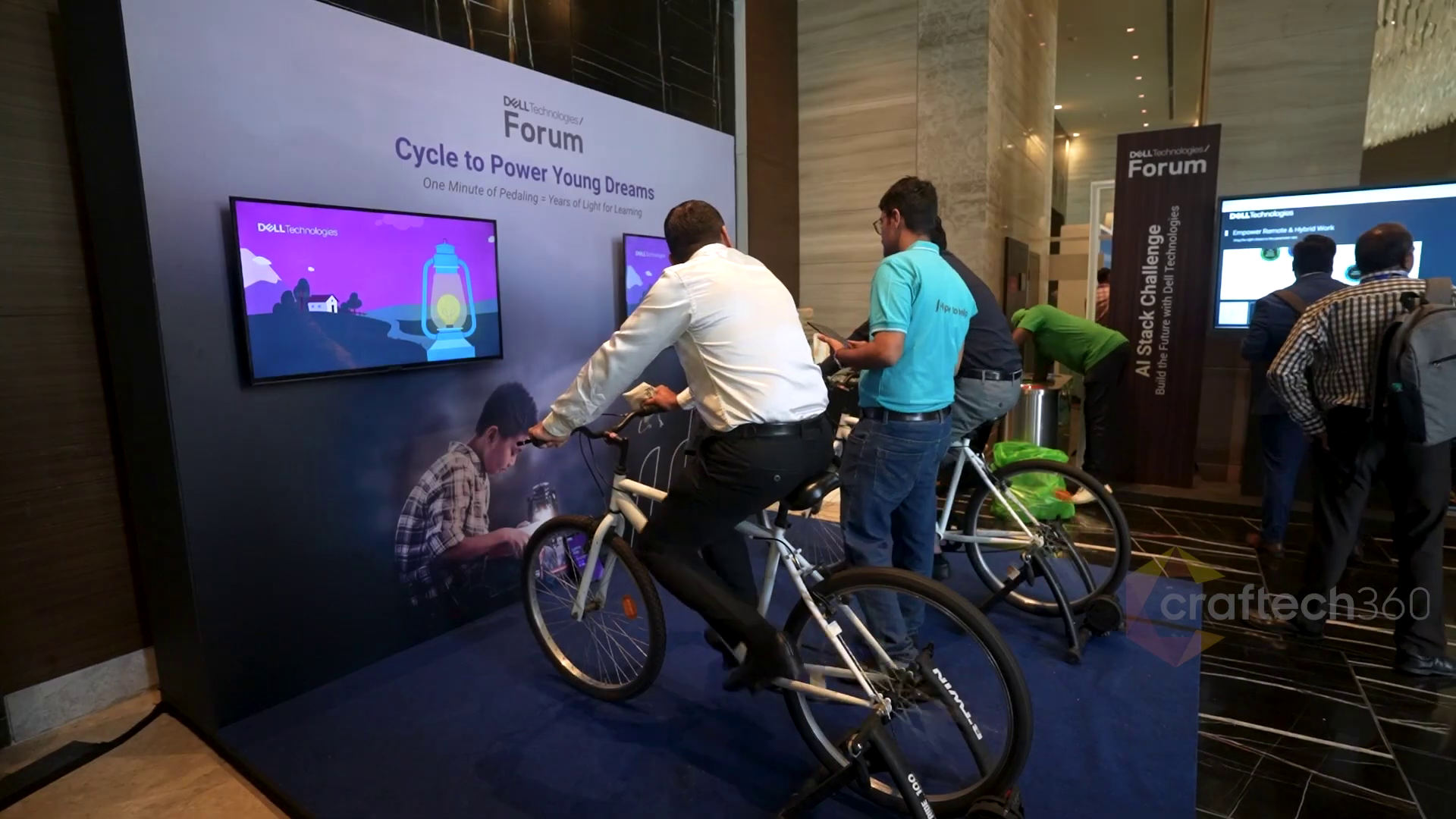 Cycle to Power Young Dreams — the physical bike installation at the Dell Forum